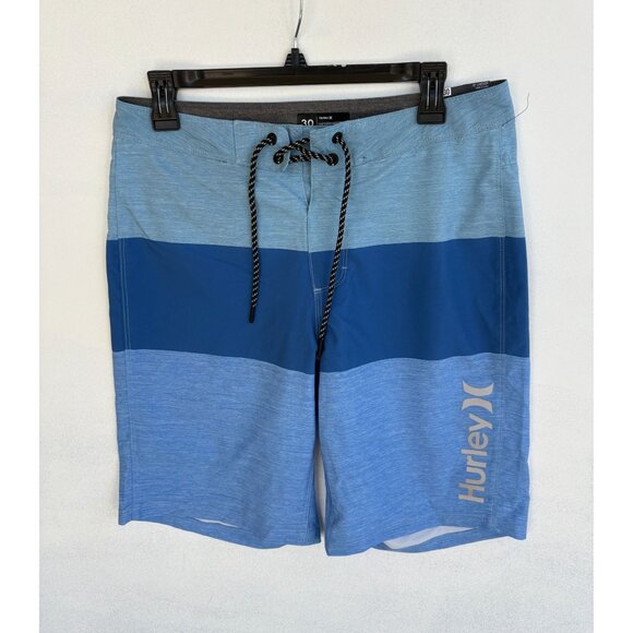 Hurley Mens Striped Boardshorts Size 30 Blue Gradient Quick-Dry With Pocket - Picture 1 of 7